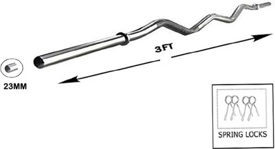 L'AVENIR Gym & Fitness Premium 3ft. CURL / BEND ROD / EZ (23mm) with ROD LOCKS Weight Lifting Bar(Silver)