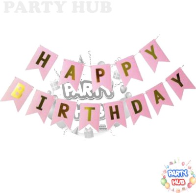 Party Hub Happy Birthday Banner Bunting Flag for Birthday Party Decoration (Light Pink) Banner (5 ft, Pack of 1)(Set of 1)