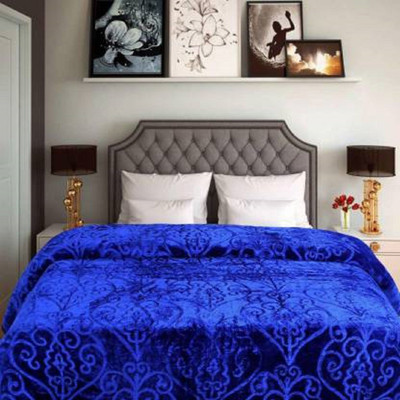 GKM Self Design Double Mink Blanket for  Heavy Winter(Microfiber, Blue)