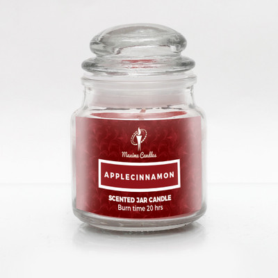 Maxime Apple Cinnamon Scented Glass Jar Candle (7 cm x 7 cm x 10 cm, Red) Candle(Red, Pack of 1)