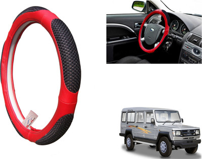 WolkomHome Steering Cover For Universal For Car Universal For Car(Red black, Leather)