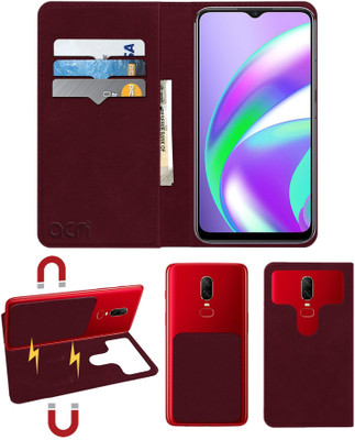 ACM Flip Cover for Realme C12(Maroon, Cases with Holder, Pack of: 1)