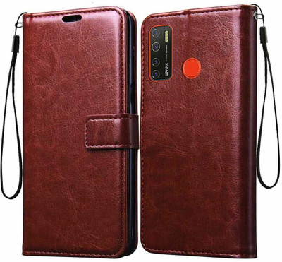 TINGTONG Flip Cover for Tecno Spark 5, Tecno Spark 5 Pro, Tecno Camon 15(Brown, Cases with Holder, Pack of: 1)
