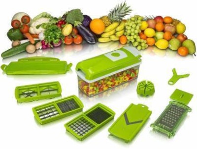 Clickfly 12 in 1 Quick Dicer Vegetable & Fruit Grater & Slicer(6 Nos. Slicing & Grating Blades, 1 No 2 in 1 Peeler With Grater, Main Unit With Cointainer, 1 Safety Holder, 2 Nos. 2 in 1 Dicing Blades)