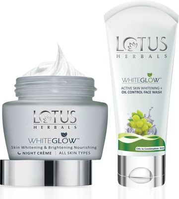 Lotus Herbals WHITEGLOW Skin Whitening & Brightening Nourishing Night Crme 60 gm & OIL CONTROL FACEWASH 50 gm(2 Items in the set)