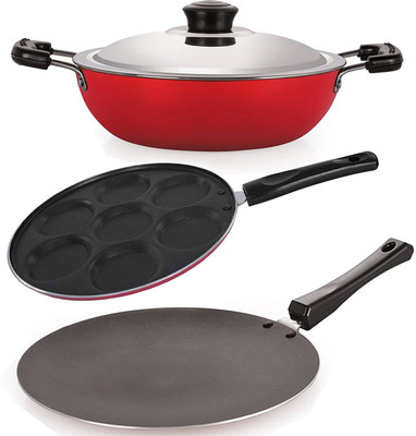 NIRLON CT12_DKD(M)_UP7_________ Non-Stick Coated Cookware Set(PTFE (Non-stick), Aluminium, 3 - Piece)