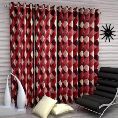RS COLLACTION 213 cm (7 ft) Polyester Semi Transparent Door Curtain (Pack Of 4)(Printed, Red)