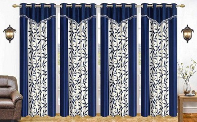 RS COLLACTION 274 cm (9 ft) Polyester Semi Transparent Long Door Curtain (Pack Of 4)(Printed, Blue, white)