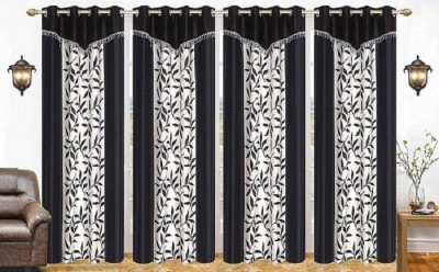 RS COLLACTION 213 cm (7 ft) Polyester Semi Transparent Door Curtain (Pack Of 4)(Printed, Black, white)