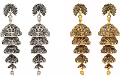 Aadiyatri Combo of Gold & Silver Premium Jhumka Earrings for Women & Girls Brass Jhumki Earring