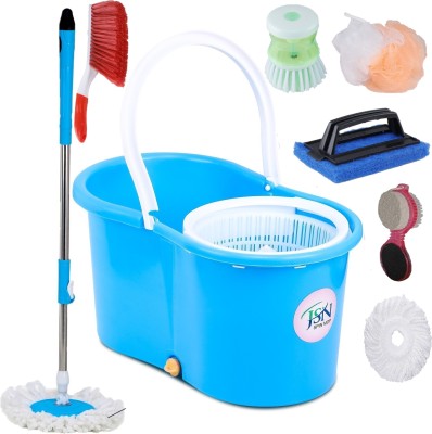 JSN Home Cleaning Magic Dry Spin Classic Floor Cleaner 2 Mop Refill, Cleaning Brush, Glove, Bucket, Mop Set