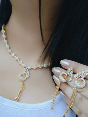 N P FASHION Brass Gold-plated White Jewellery Set(Pack of 1)