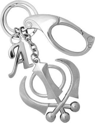 Vishu ENT Khanda Sikh Sardar wahe Guru WIth Silver Q Hook Stylish Alphabet A Latest & Good Quality Girl - Boys Car Key Bike Key Full Metal Key Ring Key Chain Key Chain