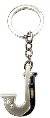 V E Alphabet Letter J Metal Silver Key Ring for Men and Women Key Chain(Silver)