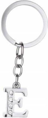 V E Alphabet Letter E Metal Silver Key Ring for Men and Women Key Chain(Silver)
