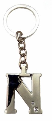 V E Alphabet Letter N Metal Silver Key Ring for Men and Women Key Chain(Silver)