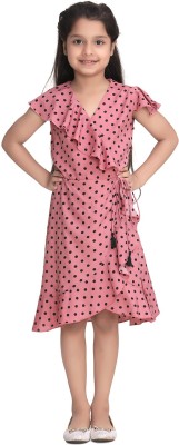 STYLESTONE Girls Midi/Knee Length Casual Dress(Pink, Cap Sleeve)
