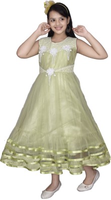 M.R.A Fashion Girls Maxi/Full Length Party Dress(Light Green, Sleeveless)