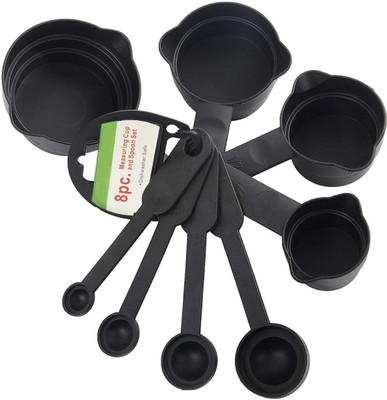 MYYNTI 8 pcs Measuring Cups and Spoons Set for Baking Measurement Measuring Spoon Kitchen Tool Set Measuring Spoon Measuring Cup Set Plastic Black Measuring Cup Set(250 ml)
