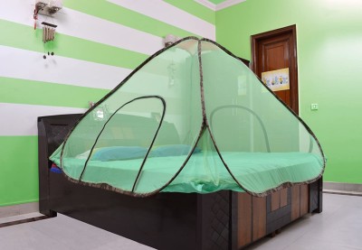 SK Online Services Polyester Adults Washable Foldable Premium Quality With Base Size ( 7 ×7 ) Mosquito Net(Green, Bed Box)