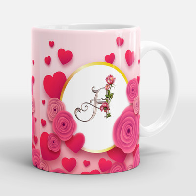 Sublikraft Letter A with Roses Ceramic Coffee Mug(330 ml)