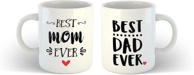 ADRON 2 Pcs Best Mom And Best Dad Ever Printed Ceramic Coffee Mug(330 ml, Pack of 2)