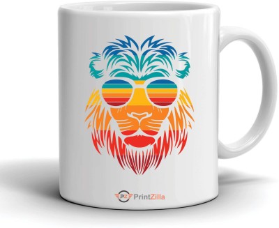 PrintZilla Lion Face Printed Coffee Ceramic Ceramic Coffee Mug(325 ml)