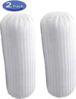 ROYALREOX Microfibre Stripes Bolster Pack of 2(White)