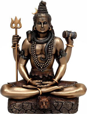 Mukundra Art N Craft Bonded Bronze Lord Shiva Idol in Dhayana Mudra | Home Decor Hindu God Shiva in Meditation Decorative Showpiece  -  21 cm(Bronze, Polyresin, Copper)