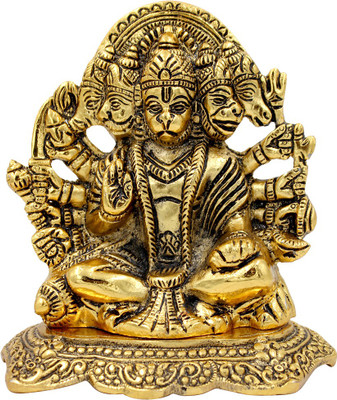 RMCG Traders Metal panchmukhi Hanuman ji murti/bajrangwali Idol for Wall Hanging and Gifts Decorative Showpiece  -  14 cm(Metal, Gold)