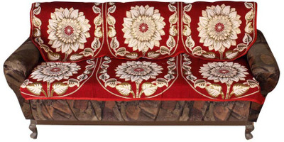 AK Decor Cotton 3 Seater Sofa Floral Cover(Pack of 1 Maroon)