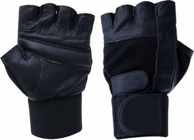 Claxon Leather Gym Gloves with Wrist Support, Men's Free Size Gym & Fitness Gloves(Black)