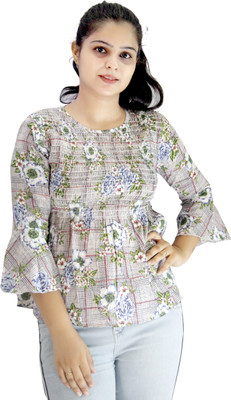 fine collection Casual 3/4 Sleeve Printed Women Multicolor Top