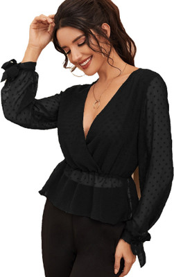 POISON IVY Casual Full Sleeve Self Design Women Black Top POISON IVY Casual Full Sleeve Self Design Women Black Top