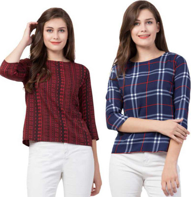 4M SALES Casual 3/4 Sleeve Printed Women Multicolor Top