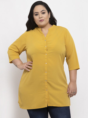 PLUSS Casual 3/4 Sleeve Solid Women Yellow Top