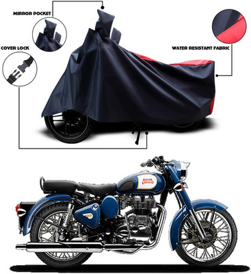 SEBONGO Waterproof Two Wheeler Cover for Royal Enfield(Bullet 350, Red, Black)
