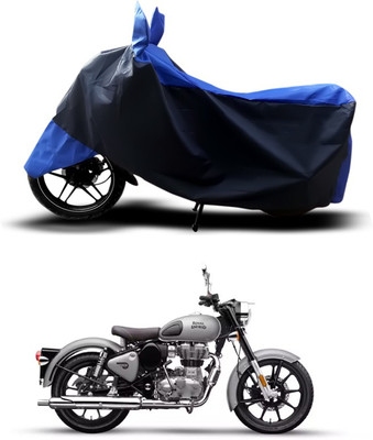 SEBONGO Two Wheeler Cover for Royal Enfield(Bullet 350, Blue, Black)