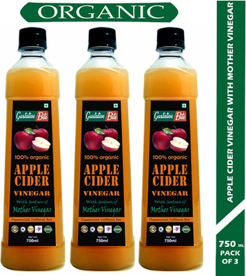 GustativeBite Organic Apple Cider Vinegar with Mother of Vinegar for Weight Loss Vinegar 750ml Pack of 3 Vinegar(3 x 750 ml)