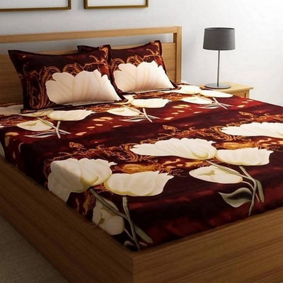 KIDSCOLLECTIONS 140 TC Microfiber Double Self Design Flat Bedsheet(Pack of 1, Brown)