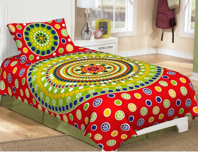 Monik Handicrafts 104 TC Cotton Single Jaipuri Prints Flat Bedsheet(Pack of 1, Red)