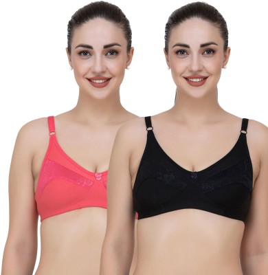 fasense Women Full Coverage Non Padded Bra(Pink, Black)