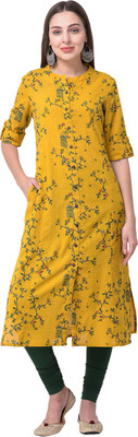 Pistaa Women Printed A-line Kurta(Yellow)