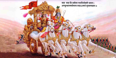 Shree Krishna Arjun On Rath Sparkle Print Waterproof Vinyl Sticker Big Size Posters || 20wpwl63-1 Fine Art Print(20 inch X 40 inch, Rolled)