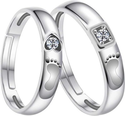 SUKAI JEWELS Solitaire Couple Band Rings Adjustable Fashion Jewellery Couple Ring for Lovers Valentine Couple Love Forever Love Simple Stylish fancy Heart Lover Combo Ring Couples girls Ladies women Wife girlfriend Men Boys boyfriend latest design Rhodium Plated Ring for Couples Brass, Alloy Cubic Z