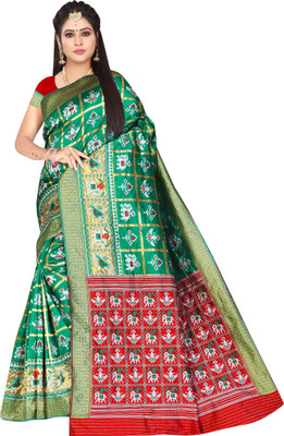 Satika Riti Woven Patola Silk Blend, Jacquard Saree(Green)