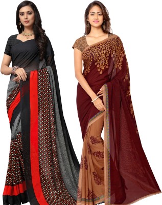 Anand Printed Daily Wear Georgette Saree(Pack of 2, Red, Brown, Black, Grey)