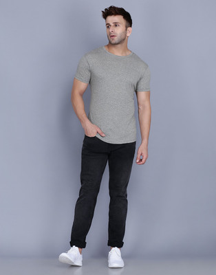 Fascista Solid Men Round Neck Grey T-Shirt
