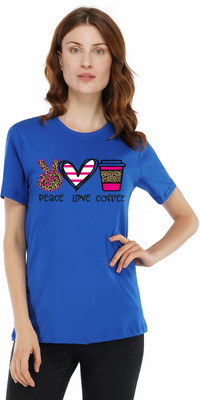 Rock Paper Scissors Printed, Graphic Print, Typography Women Round Neck Blue T-Shirt