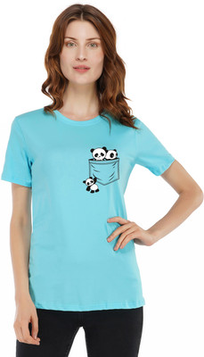 Rock Paper Scissors Printed, Graphic Print, Typography Women Round Neck Light Blue T-Shirt